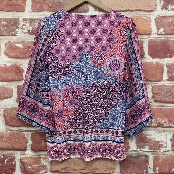 Chicos Top Shirt Womens S Multicolor Boho Floral Mandala Abstract Casual Popover - Picture 4 of 8